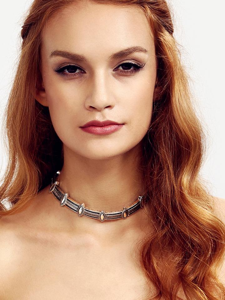 Romwe Silver Geometric Pattern Choker Necklace