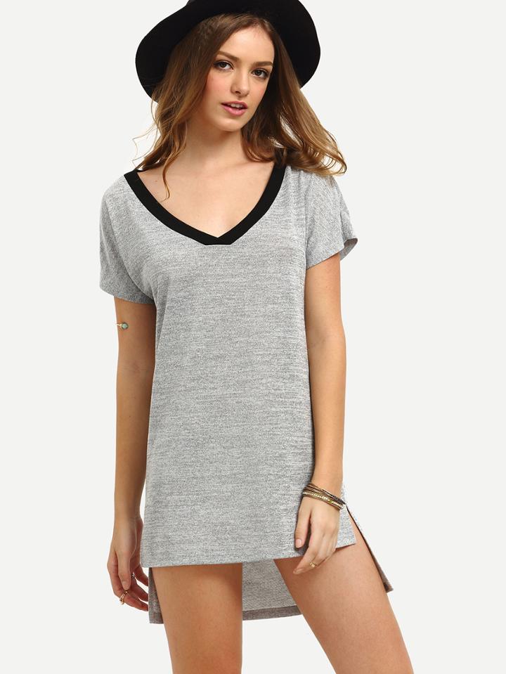 Romwe Grey Short Sleeve High Low Shift Dress