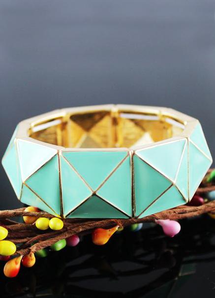 Romwe Enamel Alloy Punk Style Turquoise Spike Bracelet