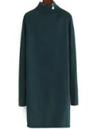 Romwe Turtleneck Dark Green Sweater Dress With Zipper