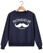 Romwe Monsieur Print Crop Blue Sweatshirt