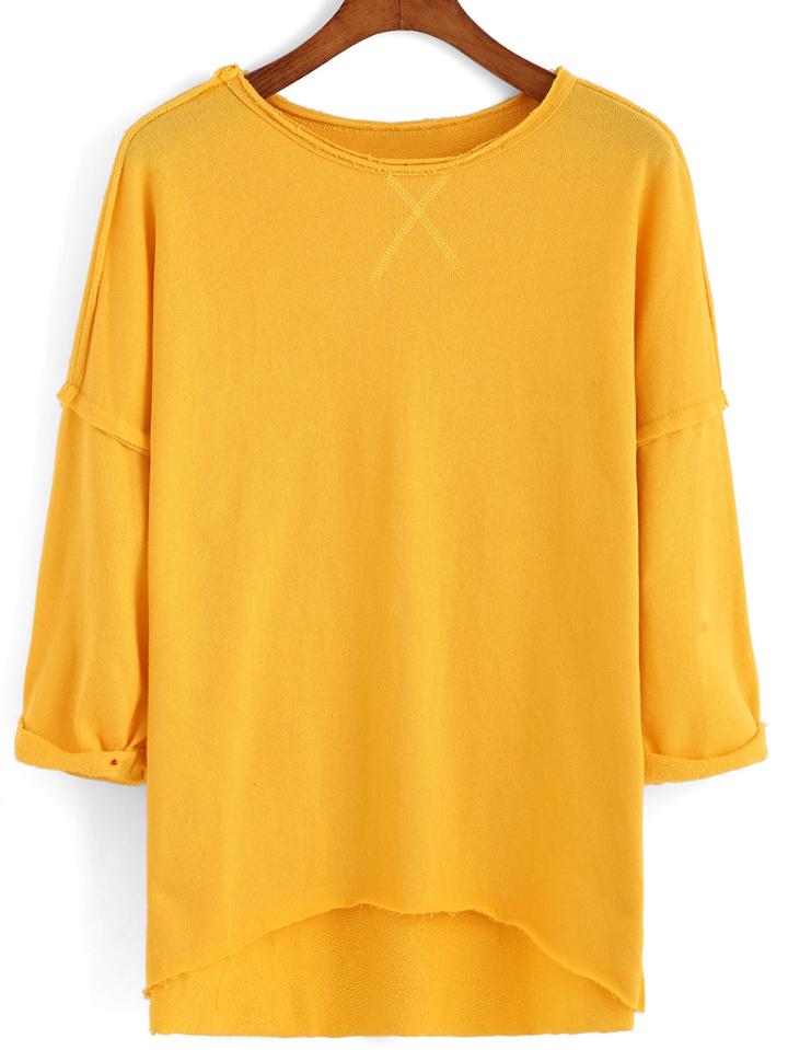 Romwe Dip Hem Half Sleeve Yellow T-shirt