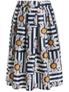 Romwe Sunflower Print Pleated Skirt