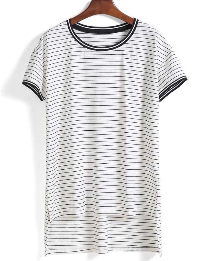 Romwe Dip Hem Striped Loose T-shirt