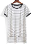 Romwe Dip Hem Striped Loose T-shirt