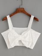 Romwe White Hollow Out Bow Tie Crop Top