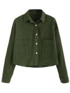 Romwe Army Green Pocket Button Front Blouse