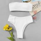 Romwe Shirred Bandeau Solid Bikini Set