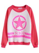 Romwe Watermelon Red Star Print Raglan Sleeve Diamondback Sweatshirt