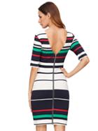 Romwe Red Striped Half Sleeve Zipper Design Bodycon Dress