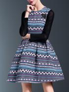 Romwe Multicolor Zigzag Print A-line Dress