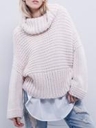 Romwe Turtleneck Oversized Pink Sweater