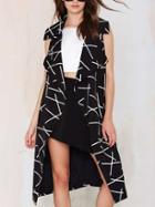 Romwe Sleeveless Draped Collar Wrapped Midi Coat