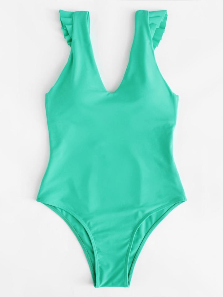 Romwe Ruffle Detail Swimsuit