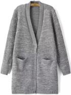 Romwe V Neck Pockets Vintage Loose Grey Coat