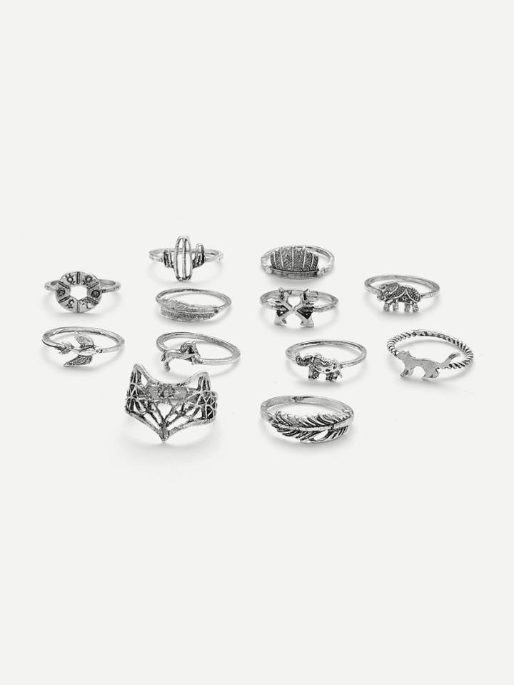Romwe Leaf & Animal Design Ring Set 12pcs