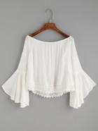 Romwe White Lace Trim Bell Sleeve Off The Shoulder Top