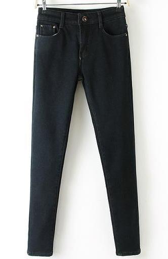 Romwe Pockets Denim Black Pant