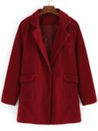 Romwe Lapel Pockets Long Red Coat