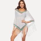 Romwe V Neck Fringe Hem Crochet Detail Cover Up