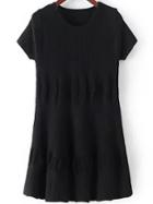 Romwe Short Sleeve Jacquard Black Dress
