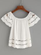 Romwe White Eyelet Embroidered Scalloped Top
