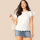 Romwe Plus Layered Butterfly Sleeve Scallop Hem Top