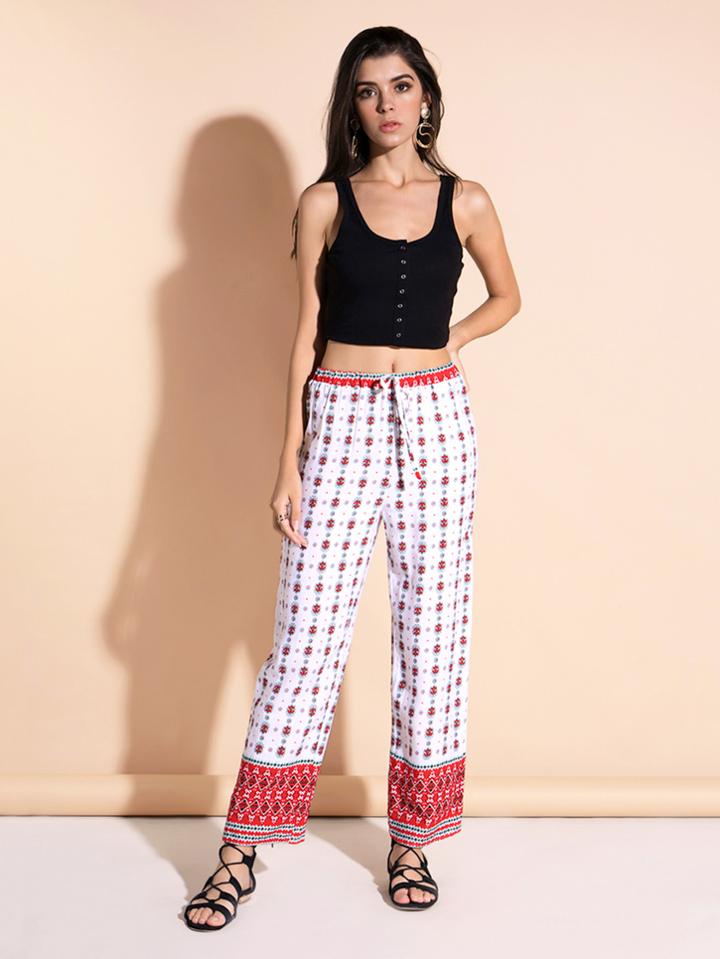 Romwe Geo Print Drawstring Waist Pants