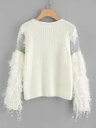 Romwe Lace Crochet Mesh Contrast Sweater
