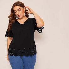 Romwe Plus Laser Cut Scallop Trim Solid Top