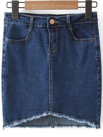 Romwe Frayed Denim Bodycon Skirt