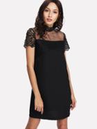 Romwe Dot Mesh Yoke Lace Applique Dress