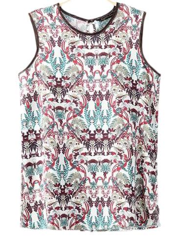 Romwe Multicolor Keyhole Back Print Tank Top