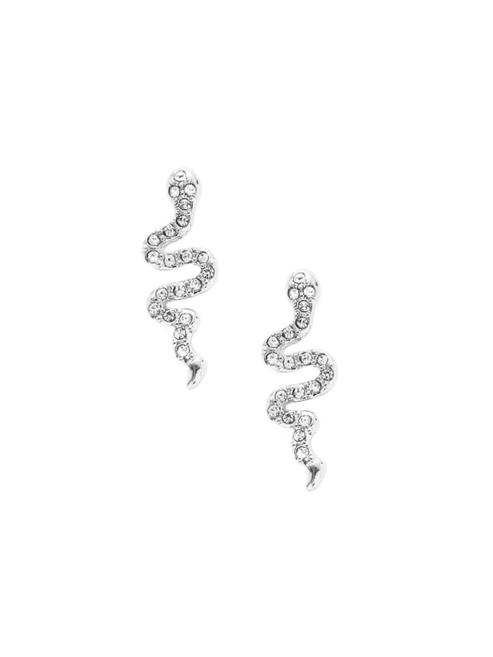 Romwe Rhinestone Snake Design Drop Earrings