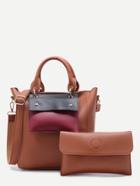 Romwe Brown Faux Leather Front Pocket Shoulder Bag Set