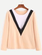 Romwe Apricot Color Block Round Neck T-shirt