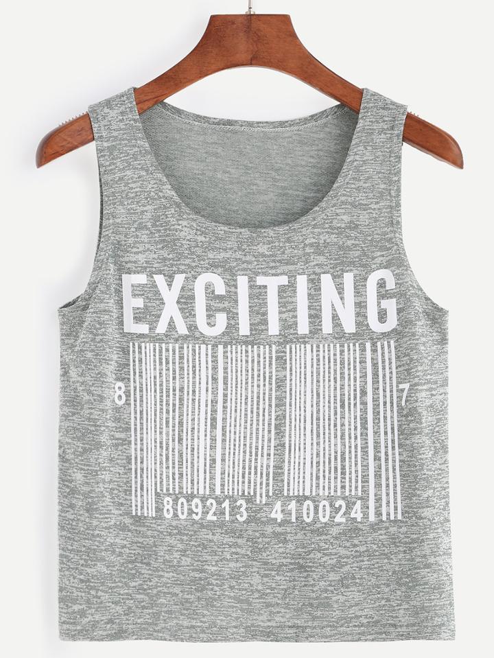 Romwe Grey Barcode Print Tank Top