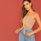 Romwe Button Up Front Knot Cami Top
