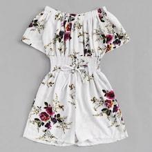 Romwe Plus Lace-up Floral Print Romper