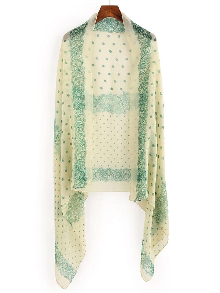 Romwe Green Polka Dot Print Voile Scarf