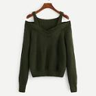 Romwe Solid Cold Shoulder Sweater