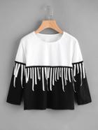 Romwe Color Block Fringe Trim Tee