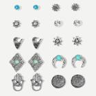 Romwe Hand & Flower Rhinestone Stud Earrings 10pairs