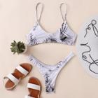 Romwe Leaf Print Top With High Leg Bikini Set