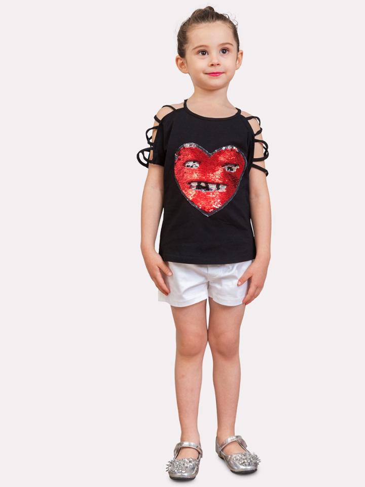 Romwe Strappy Detail Heart Sequin Tee