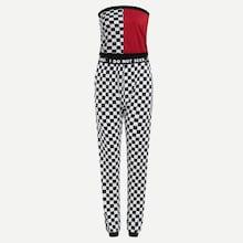 Romwe Gingham Plaid Panel Top With Pants