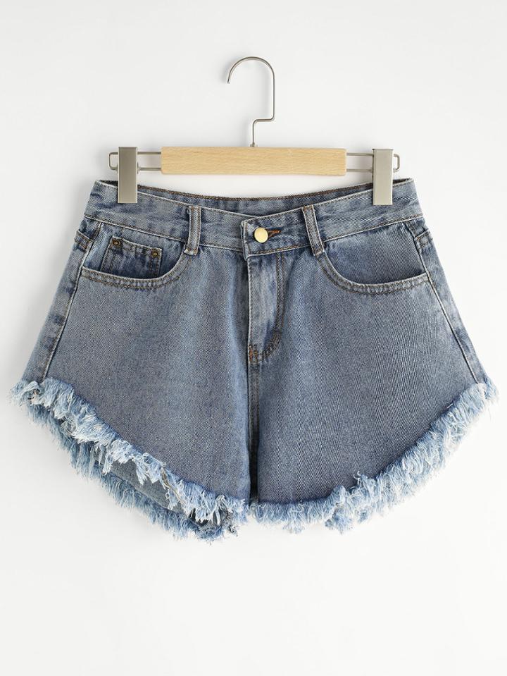 Romwe Fray Hem Denim Shorts