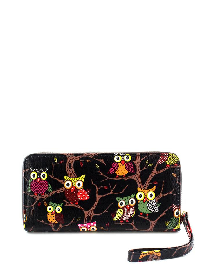 Romwe Cartoon Owl Print Pu Clutch