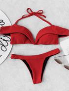 Romwe Foldover Ribbed Bikini Set