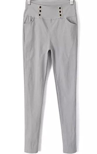 Romwe High Waist With Buttons Slim Grey Legging